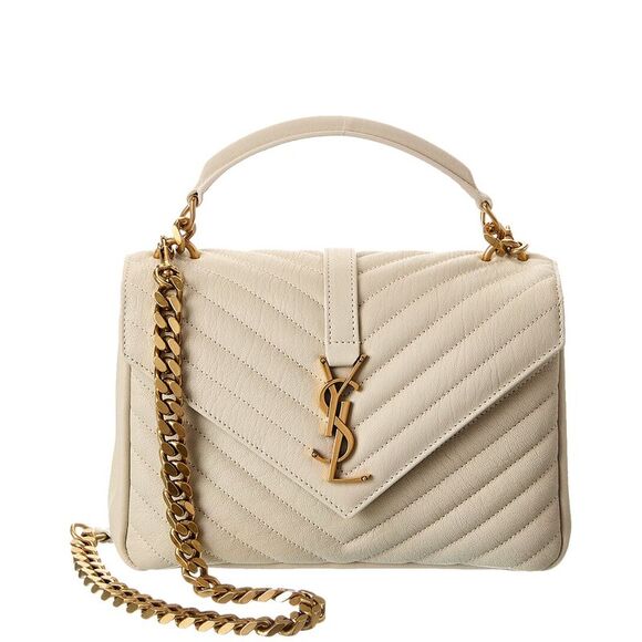 Saint Laurent College Medium Leather Shoulder Bag, White - Picture 1 of 5